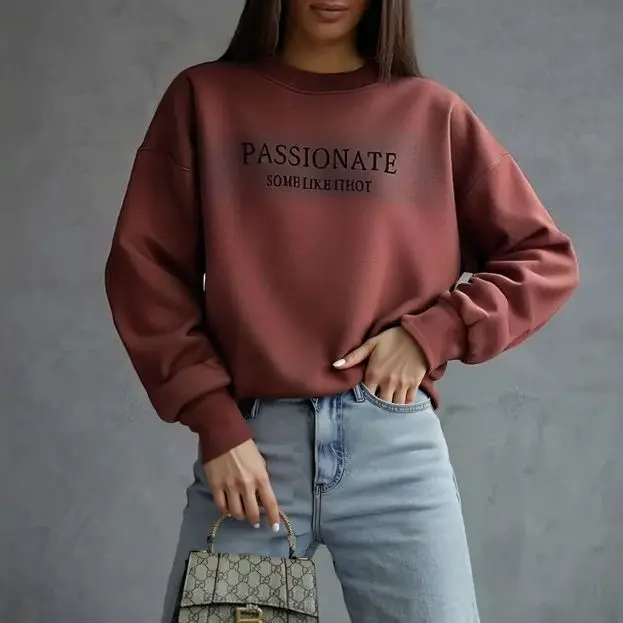 

Mia Muse Women's Sweatshirts Autumn Winter Fashion Simple Letter Printing Long Sleeve Crew Neck Casual Sweatshirts