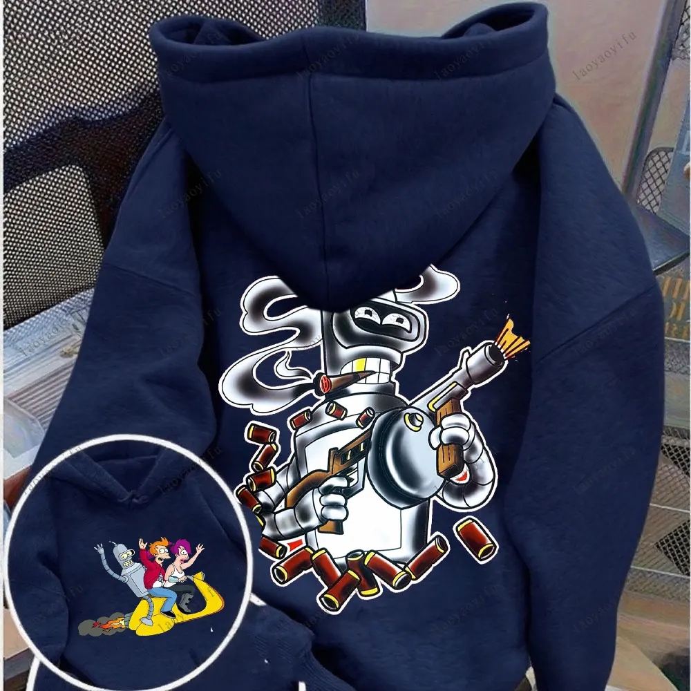 Futurama Hoodie Funny Robots Men Hoodie Cartoon Pullover Street Fashion Casual Winter Style Long Sleeve Streetwear Pullover