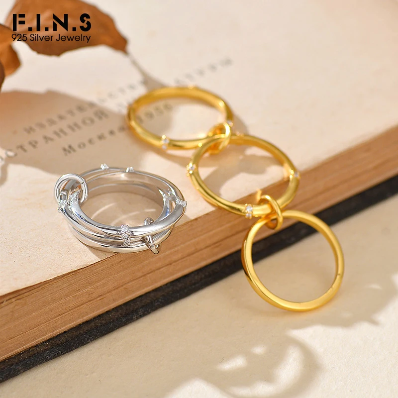 F.I.N.S بيور 925 فضة ثلاثة خواتم مكدسة التعشيق INS تصميم عصري الطبقات السلس بيان فنجر غرامة مجوهرات