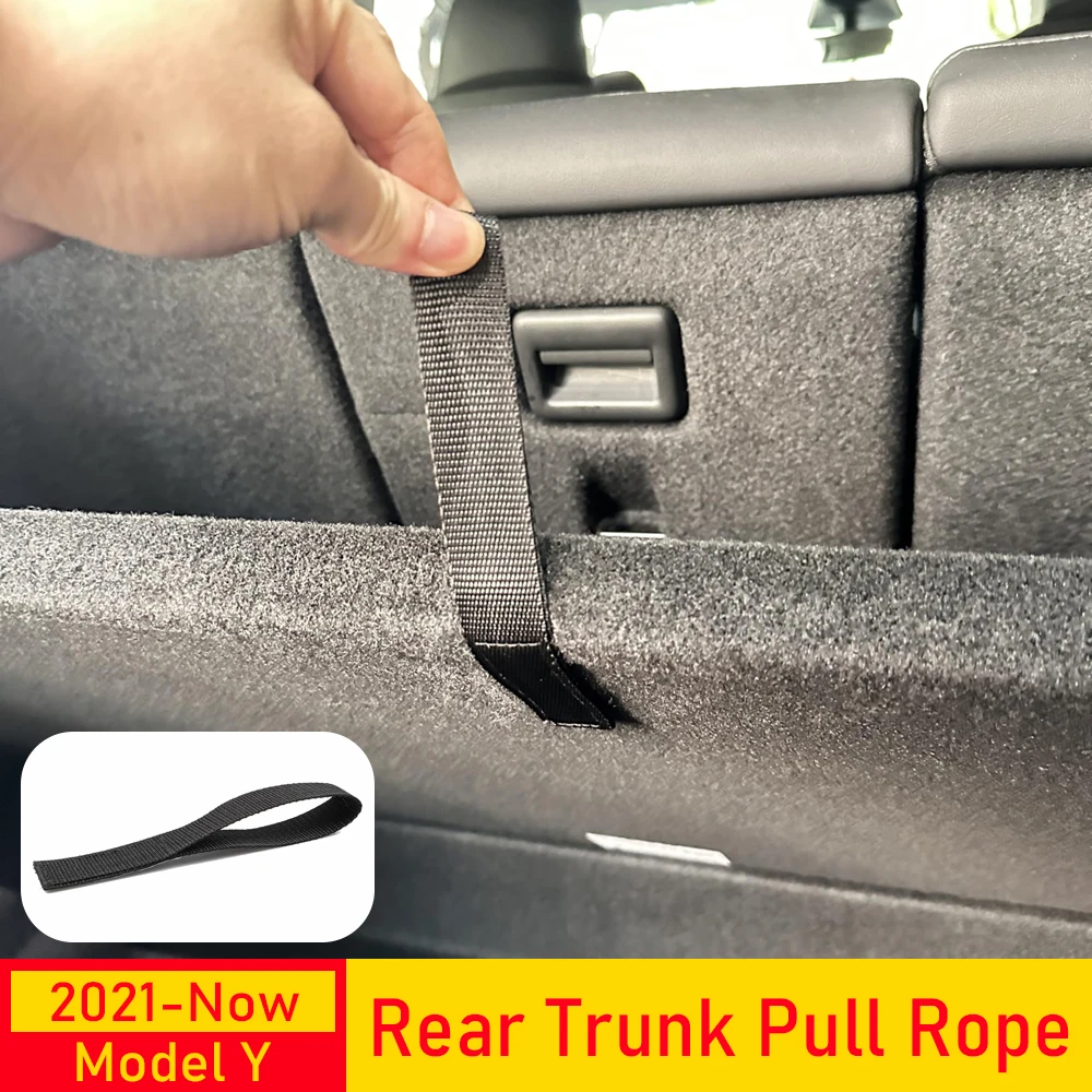 ل تسلا نموذج Y الخلفي الجذع حبل الرباط فتح غطاء صندوق خلفي مقبض سحب حزام منظم السيارة اكسسوارات حصيرة حماية الوسادة