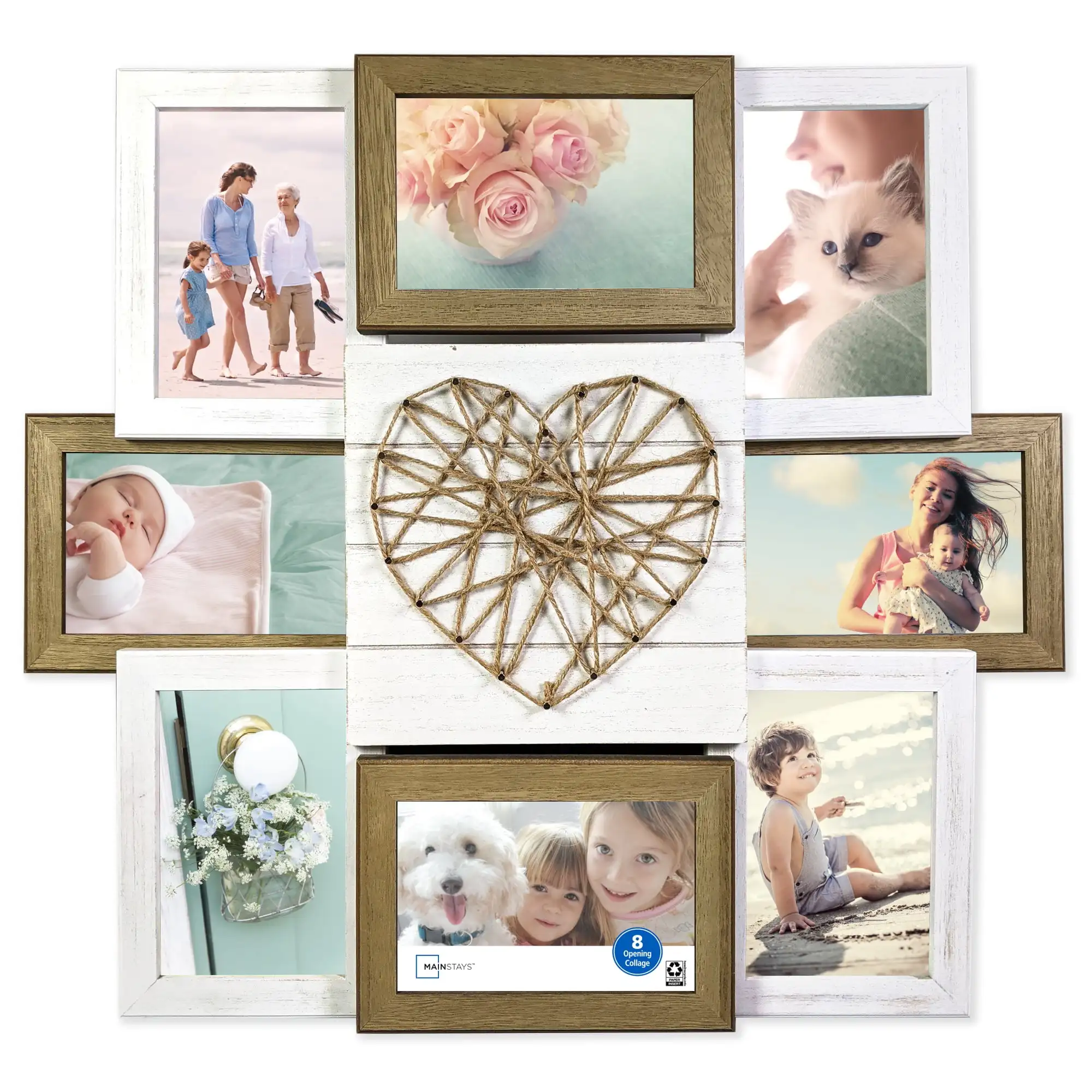 

20x18 8-Opening String Heart Rustic Wood Collage Picture Frame