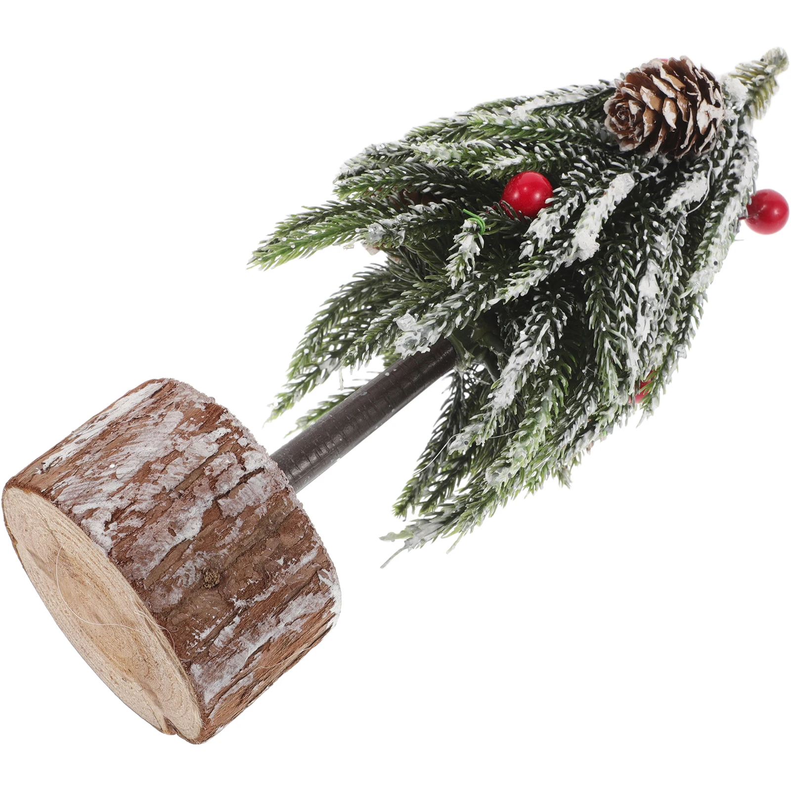 

Mini Christmas Tree Desktop Small Artificial Xmas Decor Red Berry Wooden Stump Base Table Centerpiece Christmas Decor