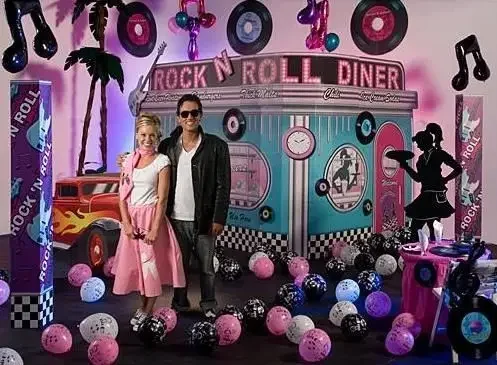 50's 3D vintage rock &roll american diner jukebox black and white checked floor 50s photo backgrounds backdrop photography