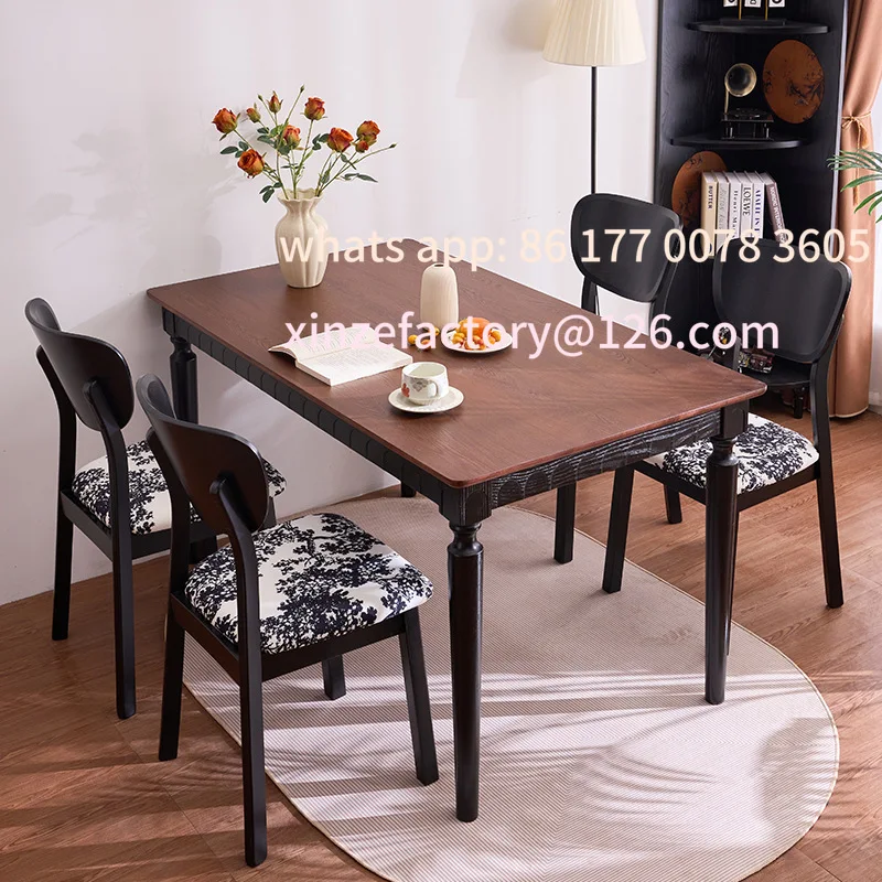 

Customizable French antique solid wood dining table American retro dining table and chair combination rectangle