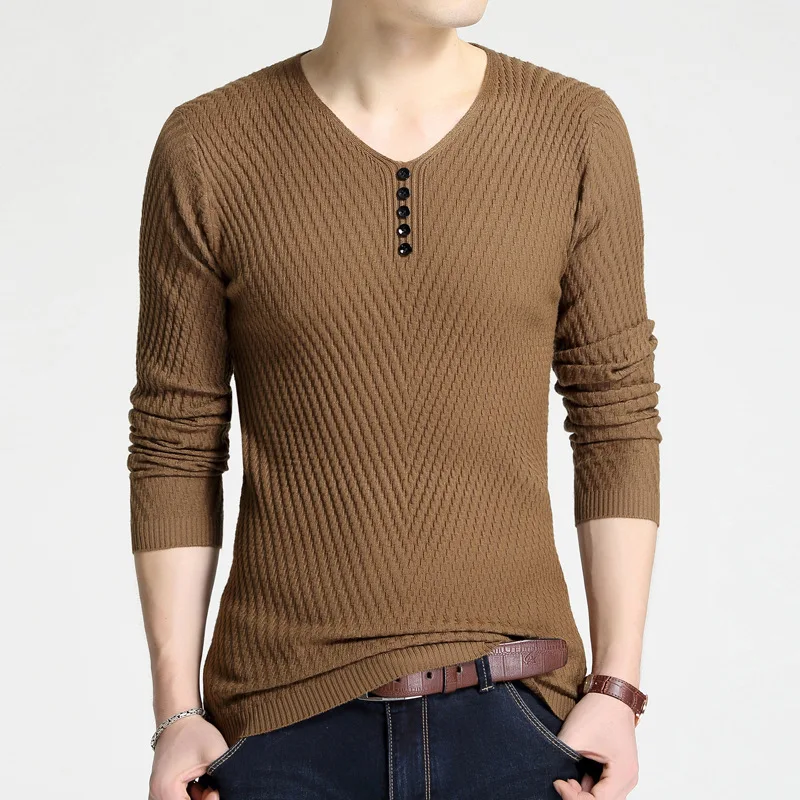 Liseaven Autumn Winter Men\'s Solid Color Sweater V-Neck Pullovers Mens Pull Homme Clothing Men Sweaters