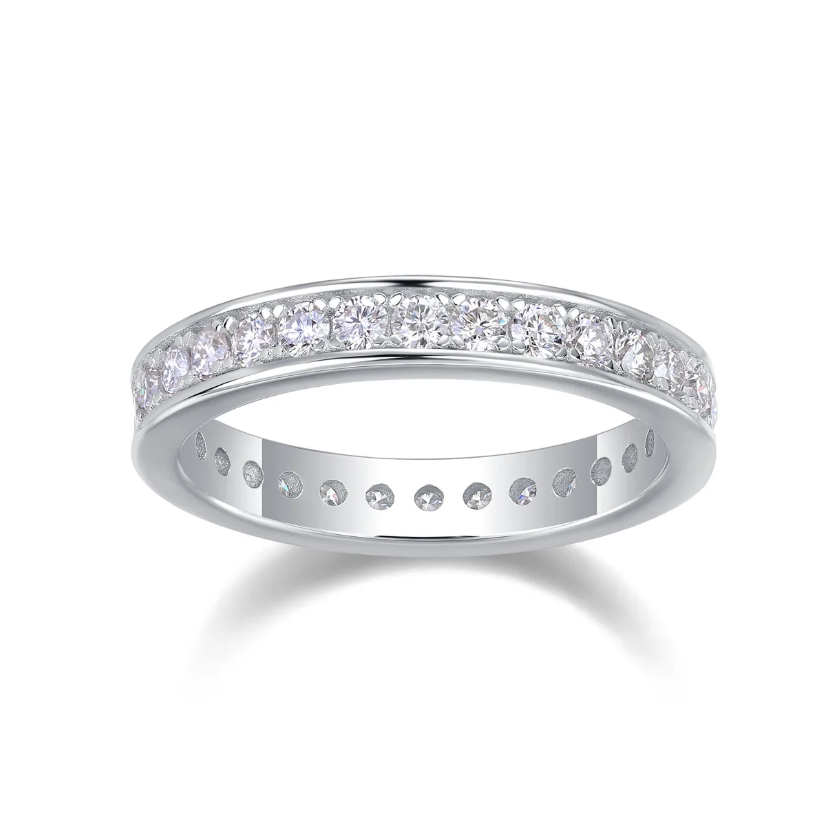 

S925 Sterling Silver 1ct D Color VVS1 Moissanite Eternity Band Ring, Single Row Stackable Wedding Band, Lightweight Luxury High