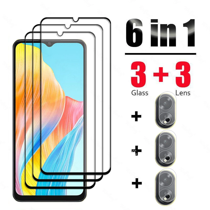 6 In 1 For OPPO A38 Glass Tempered Glass OPPO A38 Glass Full Cover Screen Protector Camera Film OPPO A38 Glass