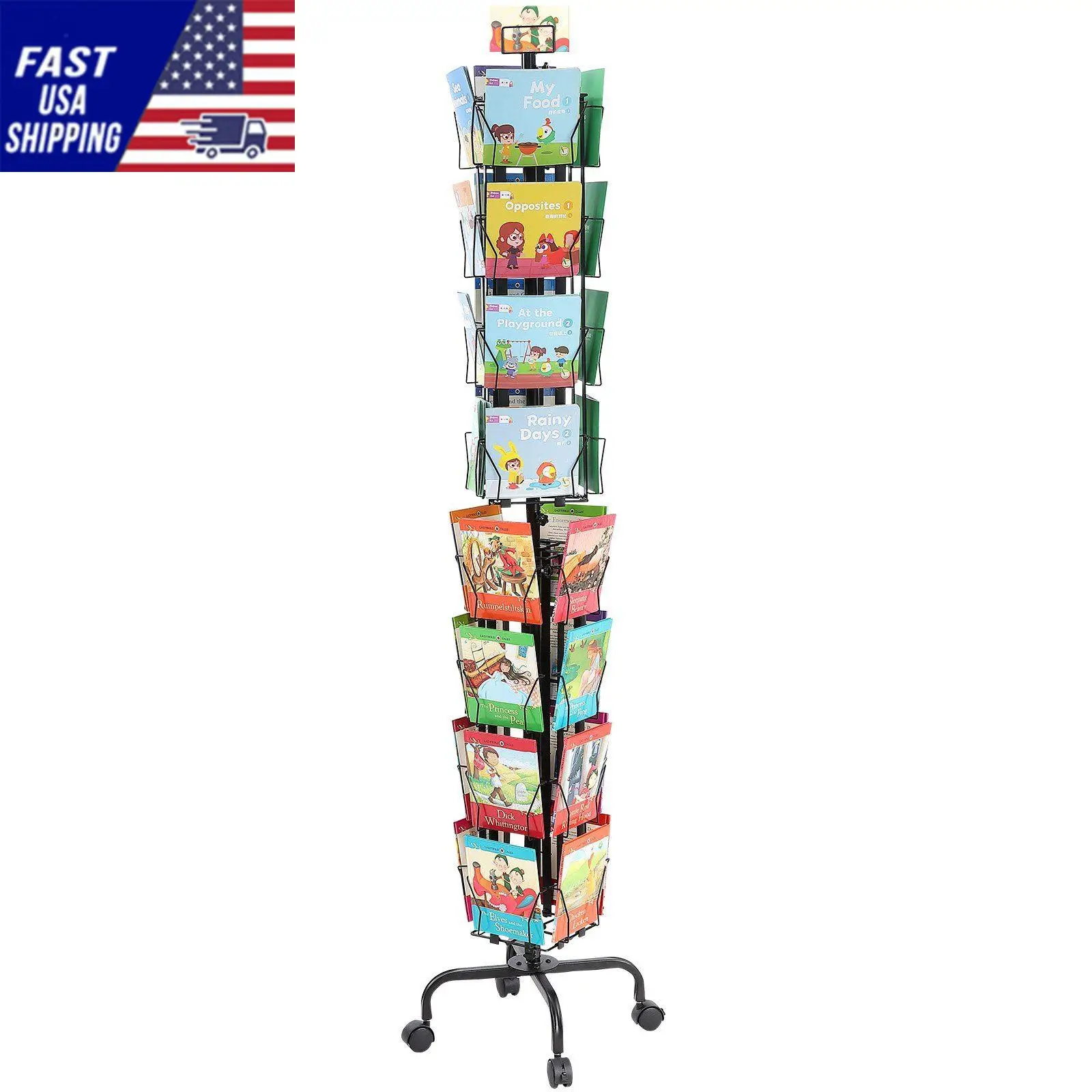 Greeting Cards Display Rack, 32 Pockets Rotating Postcard Brochure Display Stand, 360° Spinning Card Display Rack with Sig