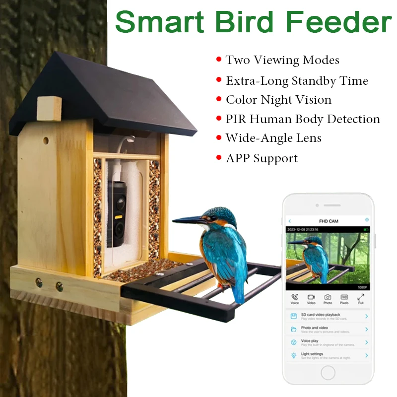 

1080P Bird Feeder with Camera Solar-Charged Induction Birdwatching Device Low Power Night Vision Outdoor IP66 Waterproof Feeder