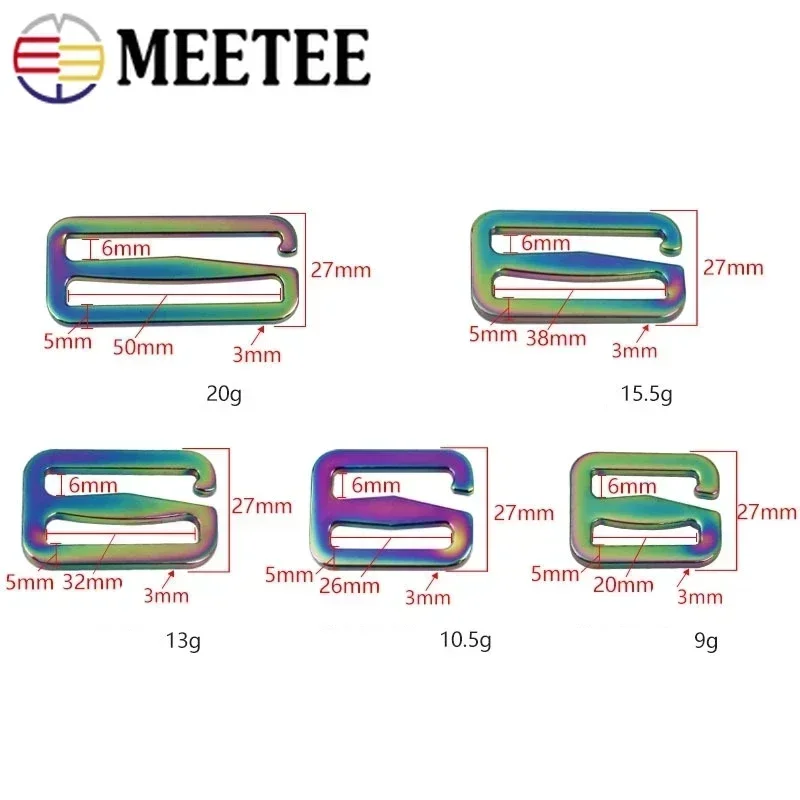 Meetee 5/10Pcs 20-50mm Metal Tri-Glide Hook Adjust Buckles Bag Belt Strap Slider Hooks Clasp DIY Luggage Webbing 6-shaped Buckle