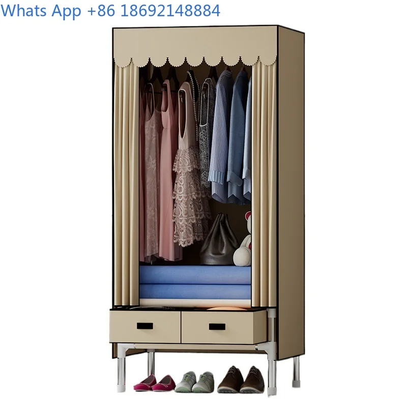 Simple Wardrobe Modern Minimalist Cloth Closet Durable Easy Assembly Storage Cabinet with Drawer and Hanging Space