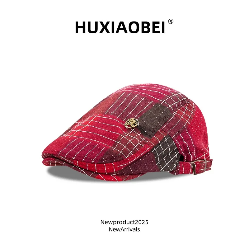 

Korean Version of Niche Color Plaid Forward Hat Spring and Autumn Travel Casual Versatile Sunshade Berets for Men and Women