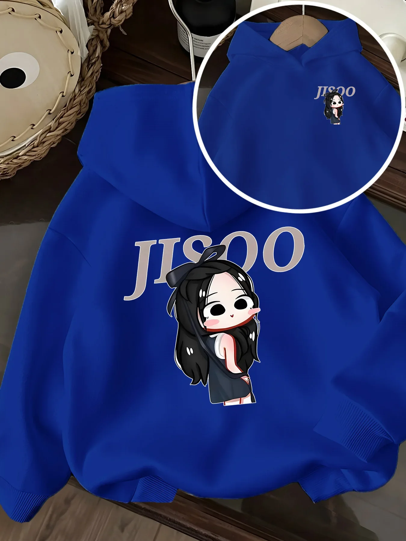 Korea Hot JISOO Chibi Cartoon Graphic Hoodie Unisex Kpop Fan Pullover Hooded Sweatshirt Loose Fit Autumn