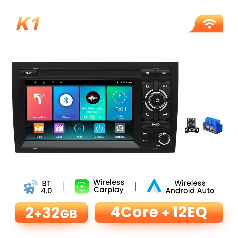 Draadloze CarPlay Android 14 autoradio voor Audi A4 B6 B7 B8 S4 RS4 SEAT 8GB GPS WiFi Bluetooth DSP Navigatie Stereo Speler 128GB