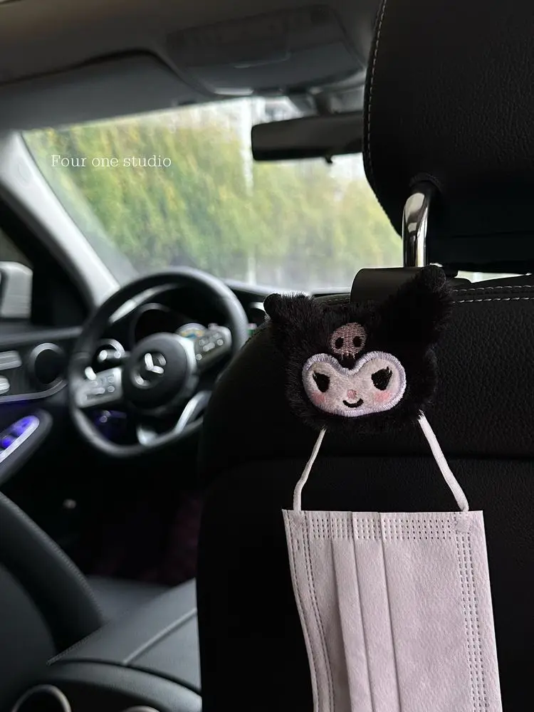 Cute Sanrio Plush Car Seat Headrest Hook Anime Kuromi Back Seat Organizer Storage Holder Soft Stuffed Plushie Car Accessories