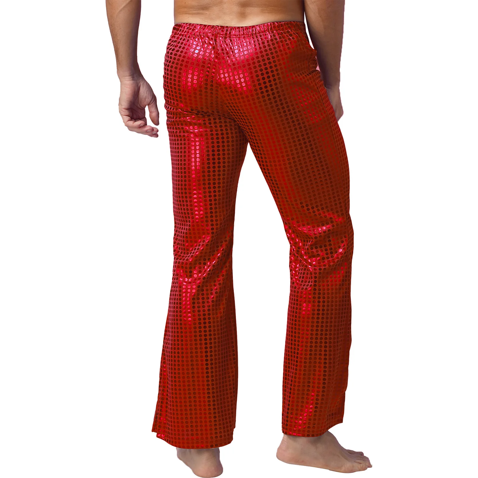 Mannen Jaren 70 Glanzende Lovertjes Disco Ballroom Dans Lange Broek Kostuums Danser Zangeres Broek Elastische Tailleband Klokkenbodem Uitlopende Broek