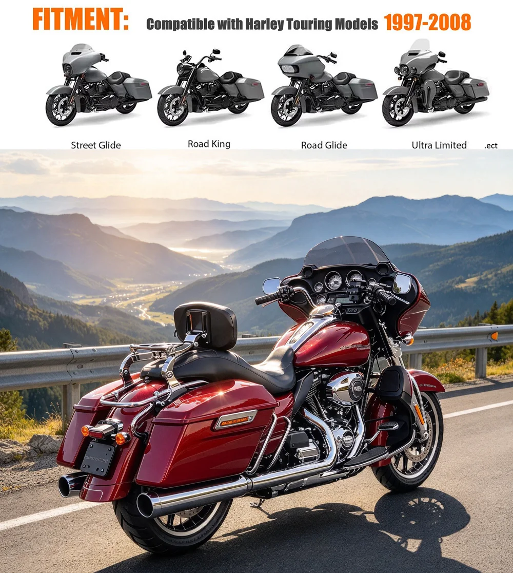 Multi-Purpose Driver Rider Passenger Backrest Sissy Bar for Harley Touring 1997-2008 Road King Street Glide Electra Ultra CVO