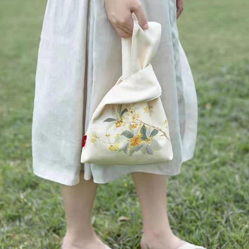 Sac à main à fleurs de style chinois pour femmes, mini sac de poignet à nœud décontracté, pochette pour téléphone, porte-monnaie, sac à provisions réutilisable, vente en gros