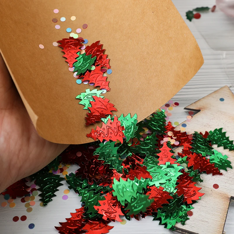 Mix Color Christmas Green Leaf Red Flower Confetti Tinfoil Sequins DIY Christmas Decor Debris Christmas Gift Table Decorations