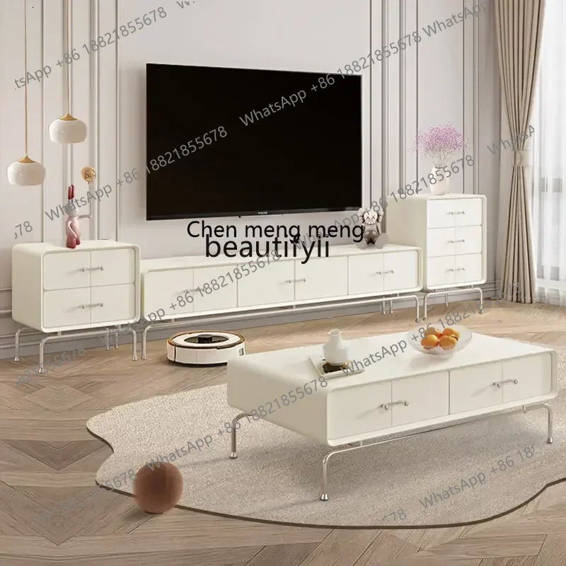 cn8350 LHY zq French Metal Cream Style TV Cabinet and Tea Table Combination Large and Small Apartment Type High White Chest of D