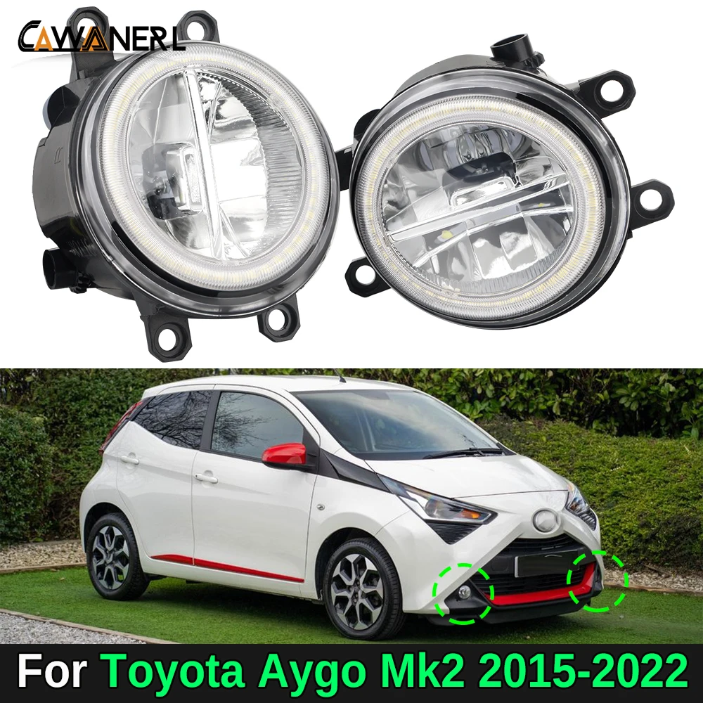 

1 пара 30 Вт автомобильных светодиодных противотуманных фар Canbus Angel Eye дневных ходовых огней DRL 3000LM для Toyota Aygo Mk2 2015-2022