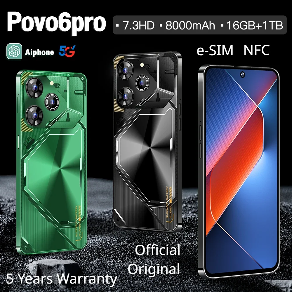 

Original Pova 6 Pro Flagship Global Edition AI Smartphone 5G+ Dimensity 9200 7.3-inch LPDDR5X 22G+2TB 50+108MP Android 14 NFC