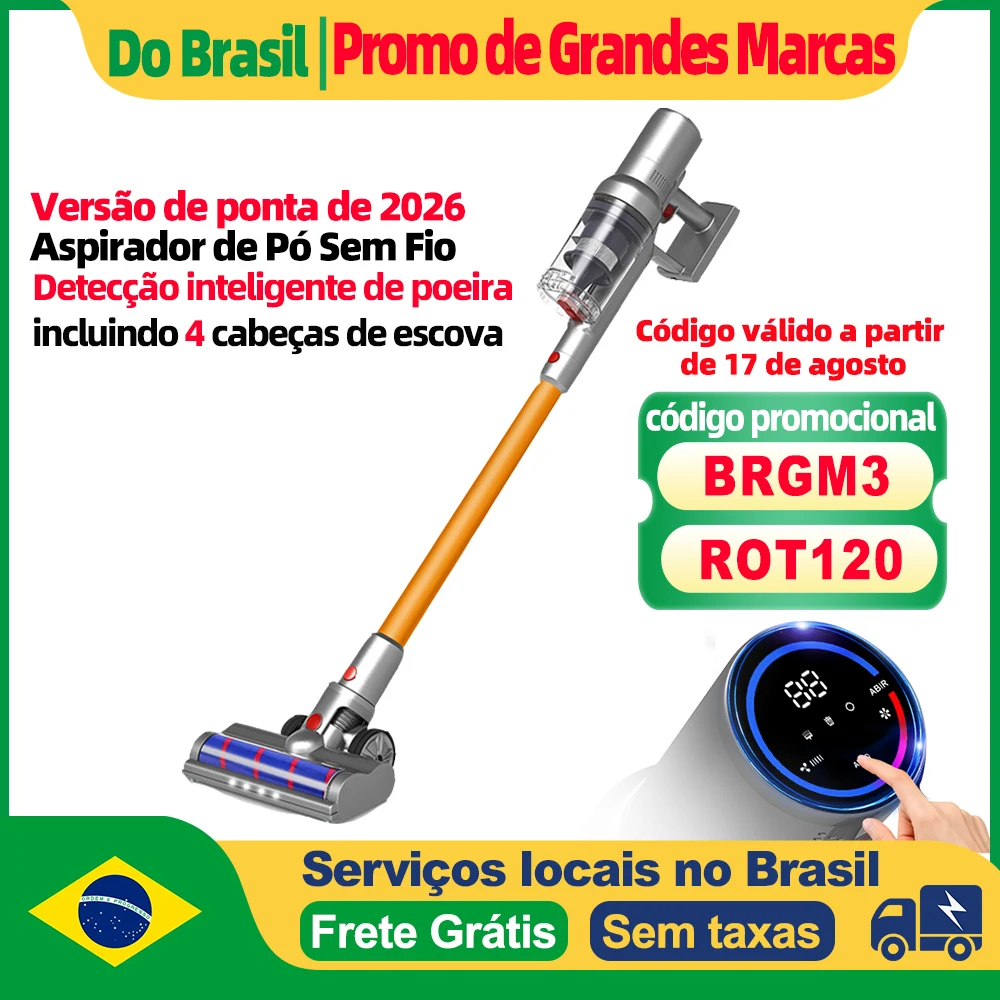 (Código promocional: ROT120)Aspirador de Mão Portátil ABIR VC205, Sensor Inteligente de Poeira, Tela Grande Touch, Controle Automático de Velocidade, 4 Tipos de Bocais, Inclui Escova Antiácaros para Cama e Sofá