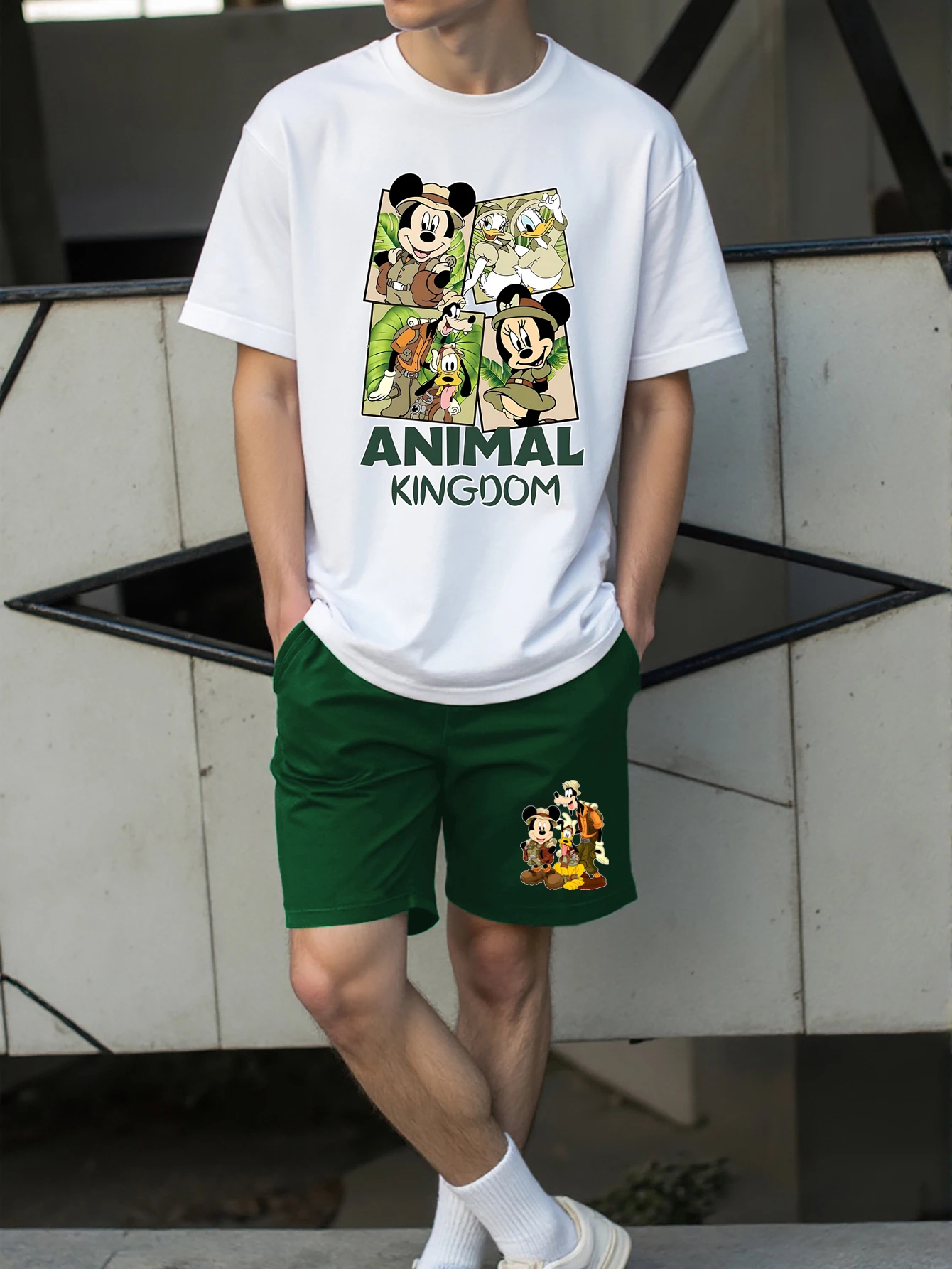 

Мужская футболка и шорты с принтом Микки Мауса, комплект из 2 предметов, летняя повседневная мужская футболка с короткими рукавами и милым мультяшным принтом Y2K, модная футболка
