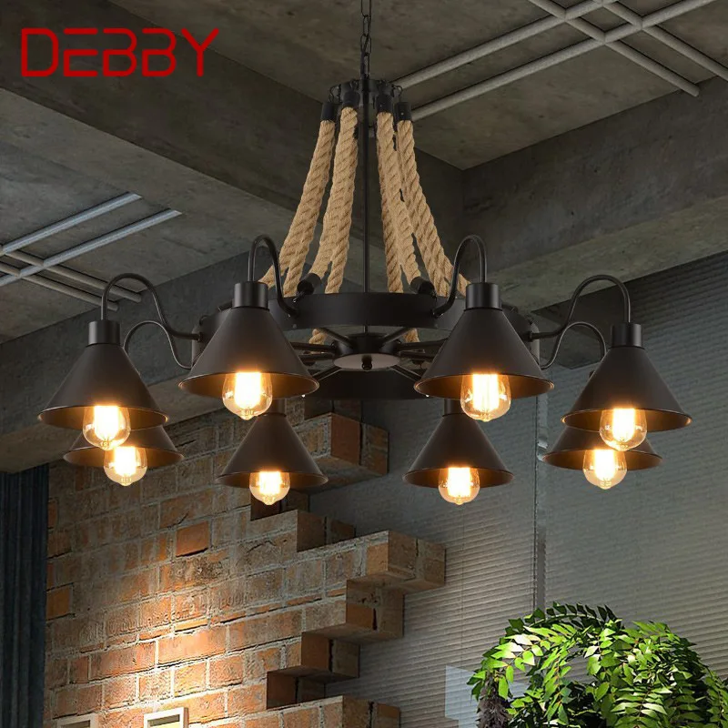 DEBBY American Style  Pendant  Nostalgic Loft Industrial Style Internet Cafe Restaurant Hot Pot Shop Retrohemp Rope Chandelier