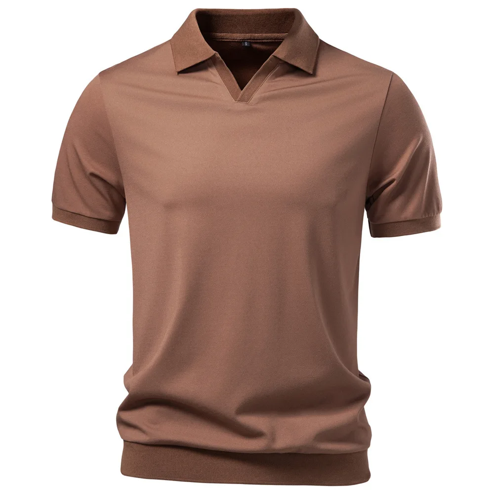 

Men's solid-color V-neck knitted shirt short sleevesfitted style casual business golf knitted Tshirt breathable summer men's