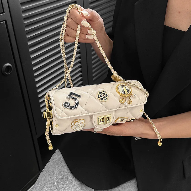 

Модная женская сумка через плечо, маленькая квадратная сумка из искусственной кожи в ароматном стиле с ромбовидной сеткой и текстурой