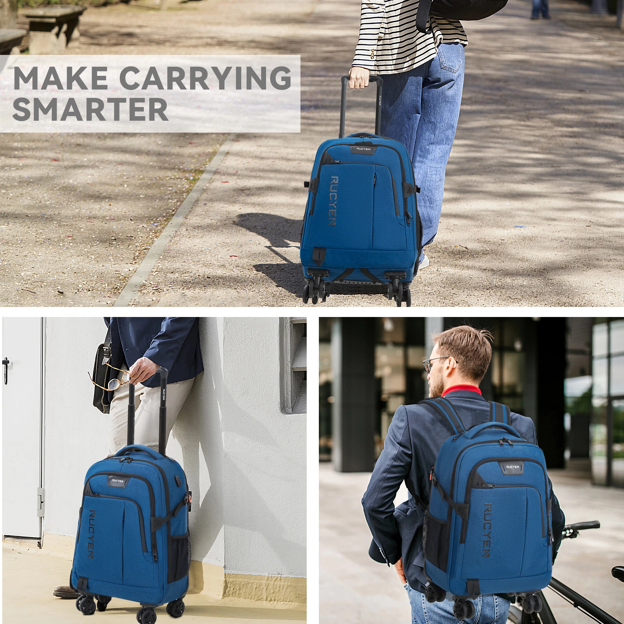 24 inch Rolling Backpack Water-Proof Travel Backpack with Detachable Wheels Rolling Wheeled Backpack for Business Travel 2 Pack