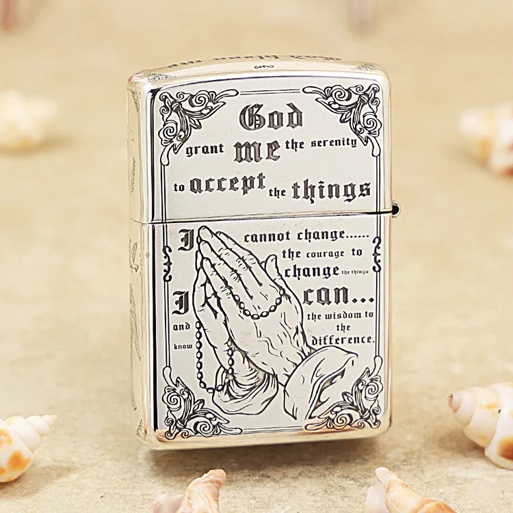 Genuine Zippo oil lighter Angel Prayer Sterling Silver windproof cigarette Kerosene lighters Gift anti-counterfeiting code