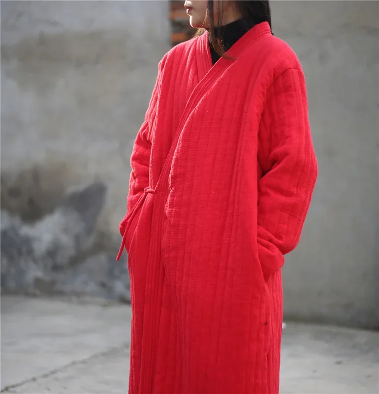 2024 Women Vintage Quilted Cardigan Hiver Femme Long Trench Winter Jacket Cotton Padded Parka Women Overcoat Plus Size Abrigos