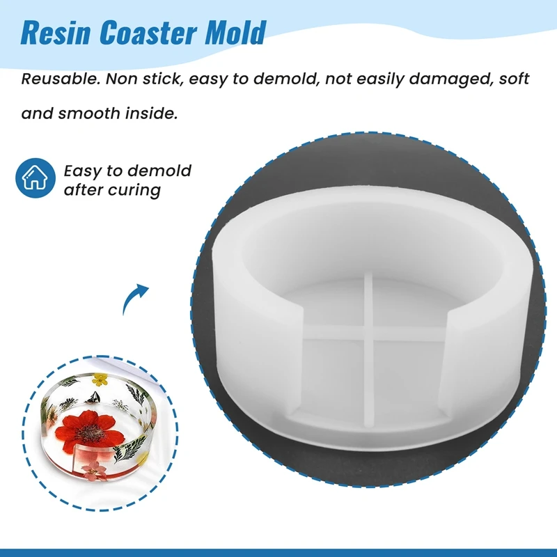 XB-Silicone Coaster Molds For Resin Casting,Epoxy Resin Coaster Molds Kit Including 8 Pcs Coasters And 2 Pcs Holders Molds