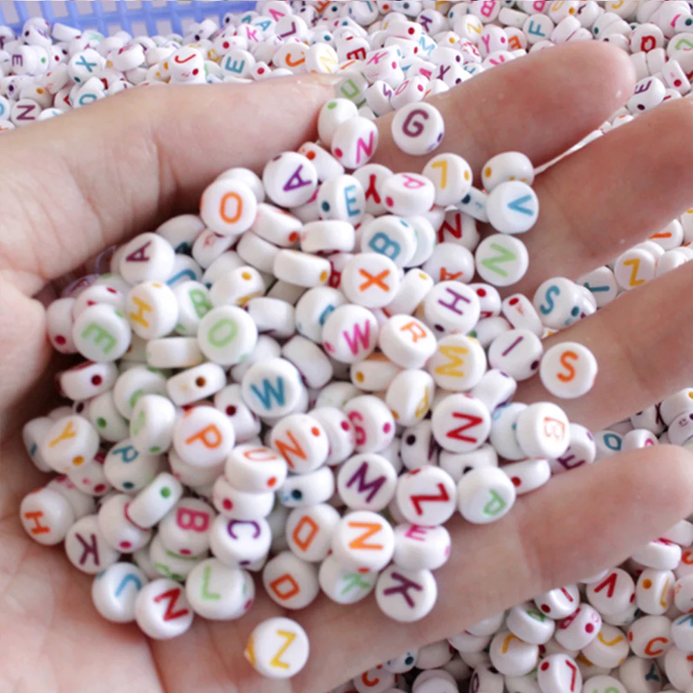 100PCS Acrylic Colorful Alphabet Beads Round Letter Beads Charms for DIY Loom Bands Bracelets and Jewelry Making 7 x 4 mm