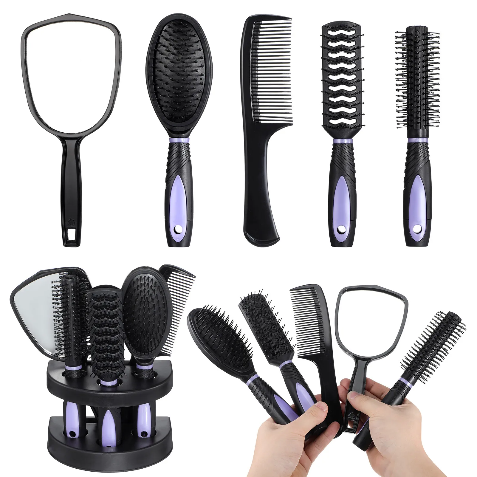 

Набор из 5 портативных расчесок с зеркалом: модный компактный дизайн для дома и улицы, незаменимый для укладки и распутывания волос