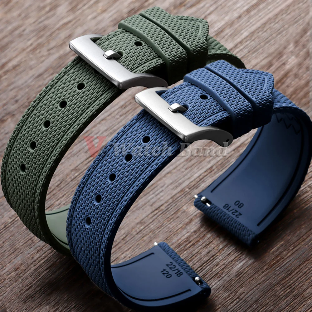 

New FKM Rubber Watch Strap 20mm 21mm 22mm Flat Fluorine Rubber Strap Quick Release Band Diving Universal Watchband Men Bracelets