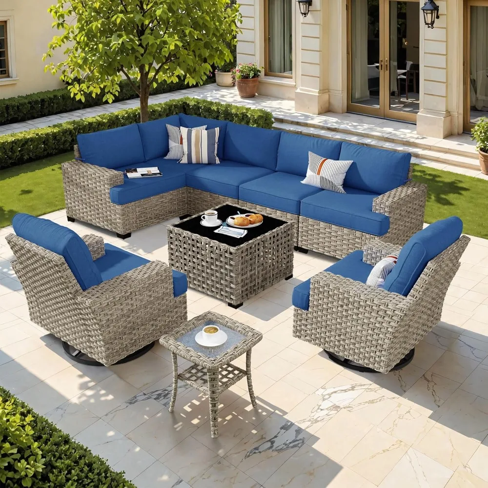 

Outdoor Sectional Patio Furniture Set,9 Pieces Wicker Conversation Sets L Shaped Couch,Extra Out Door Sofa Outside Furniture