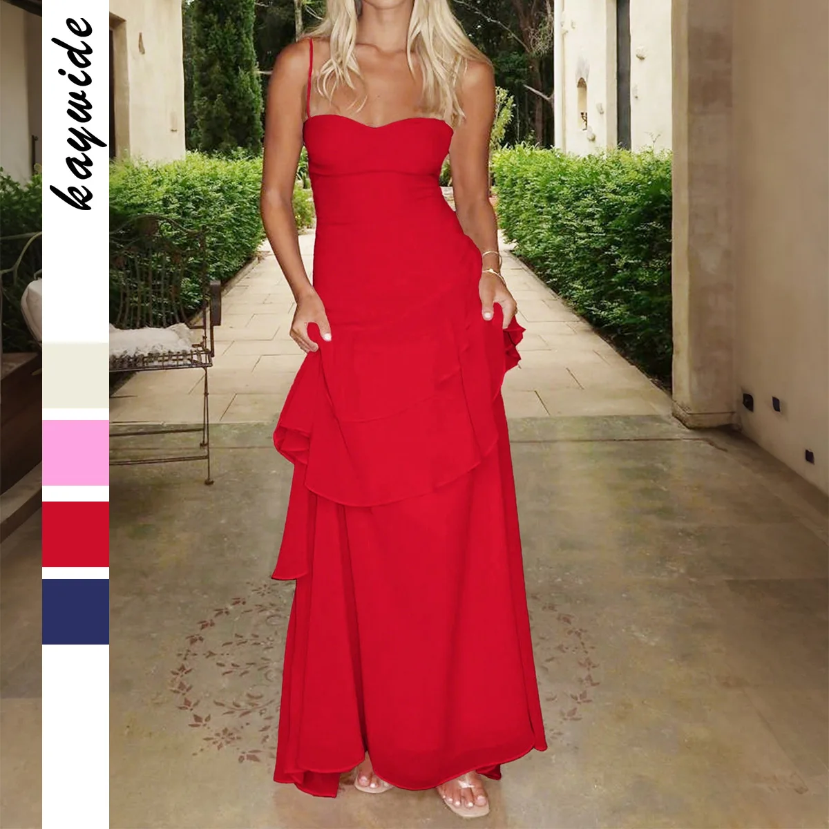 

KIDCRKJ Backless Women's Summer Dress Slash Neck High Waist Lace-trimmed Strap Female's Dress Elegant Beach Dress For Lady