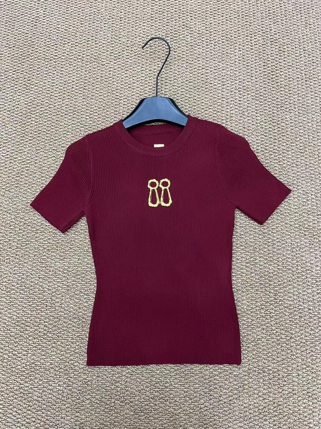 High Street Tees T-shirts Topw Women's New Commuter Knitted T-shirt Women's Apricot Elastic Tight Pit Strip Small TShirt