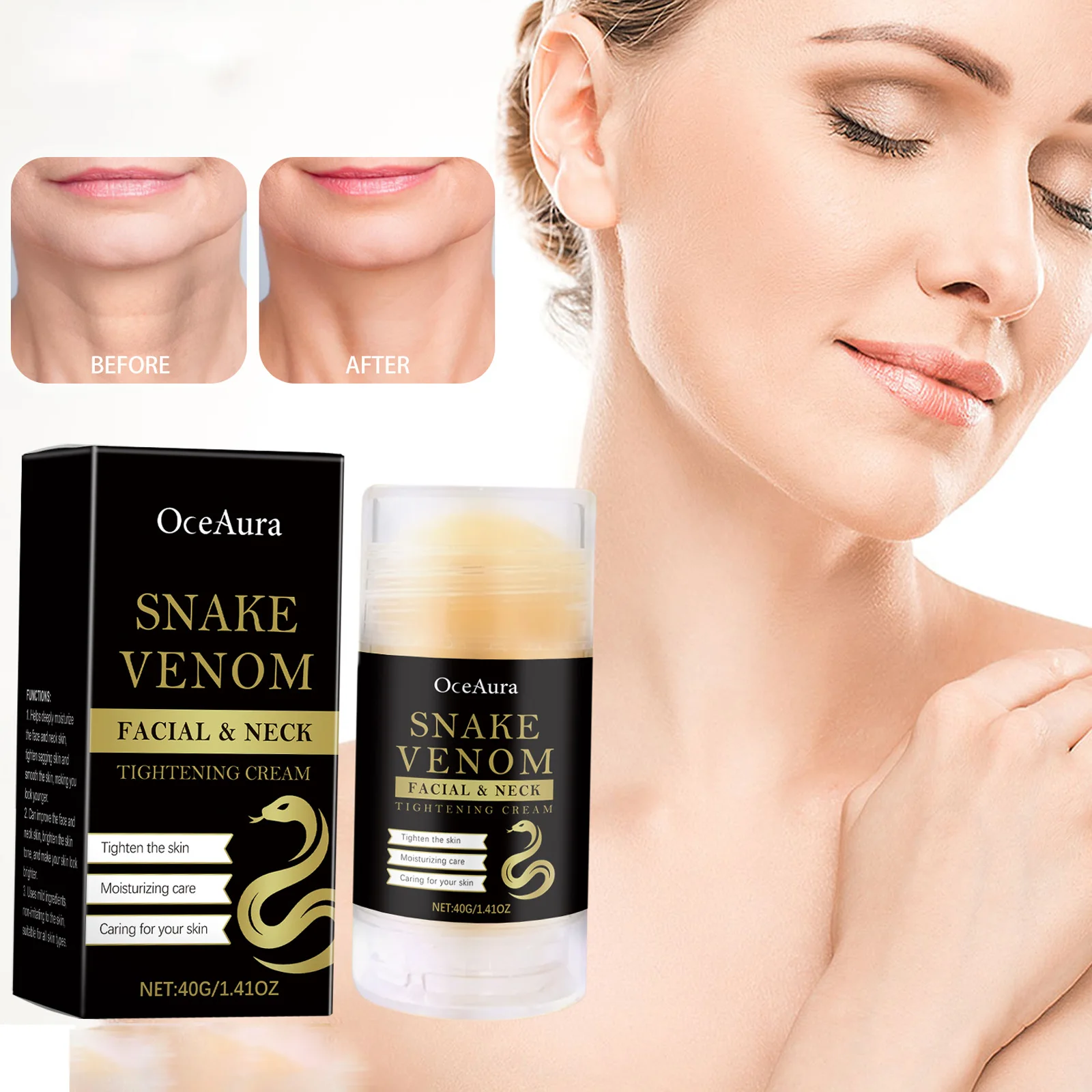 Snake Venom Neck Care Stick Lighten Fine Line Firming Lifting Face Neck Cream Stick Tightening Nourishing Anti-Aging Skin Care