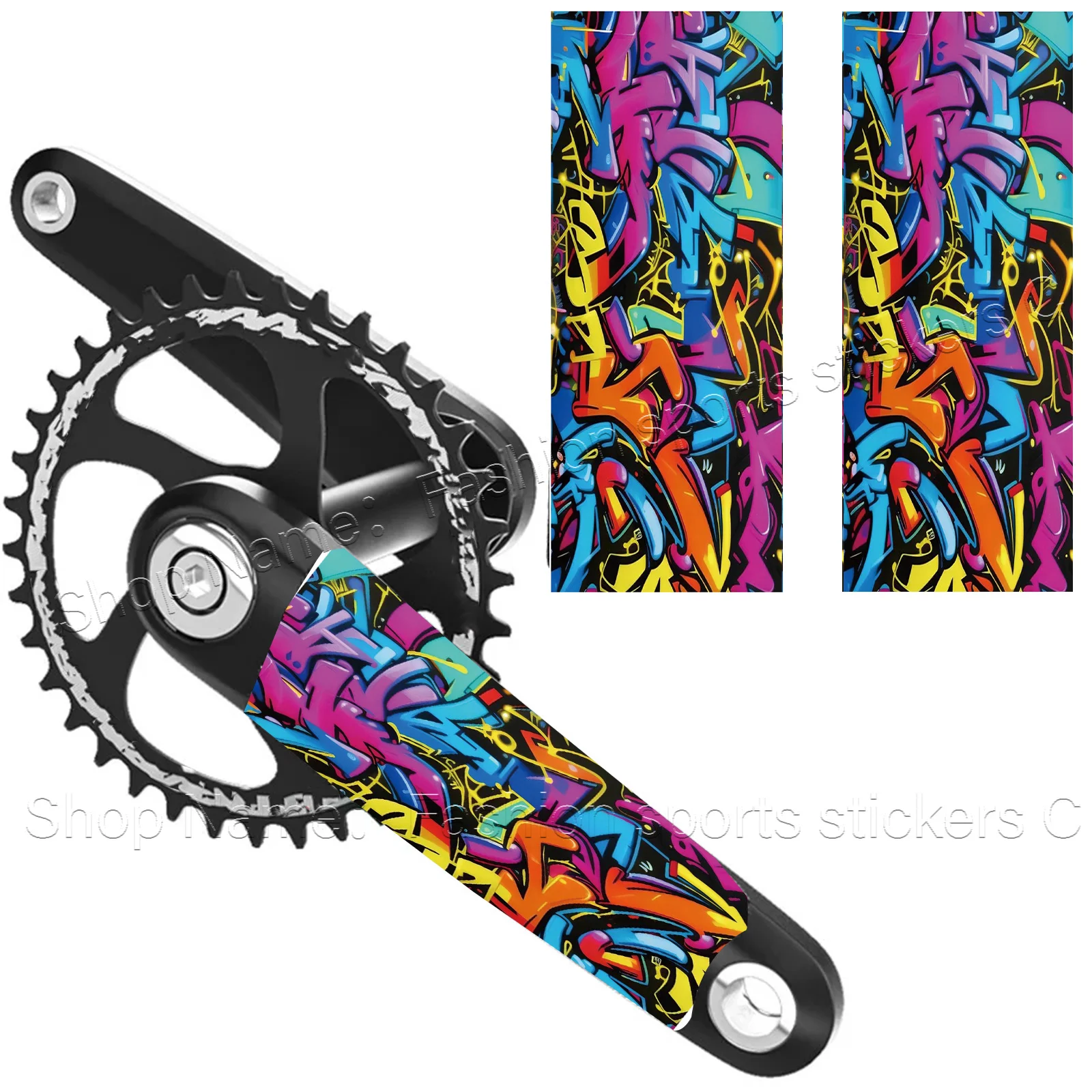 1 Set Colorful Graffiti Style Waterproof PVC Crank Arm Stickers, Compatible with MTB Road Bike
