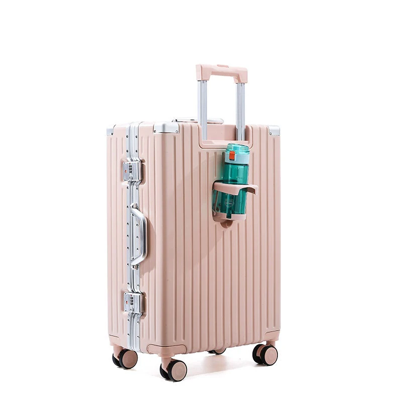 Multifunctional Aluminum Frame Suitcase with Cup Holder Trolley Case Password Lock Boarding Luggage Men and Women's Suitcases