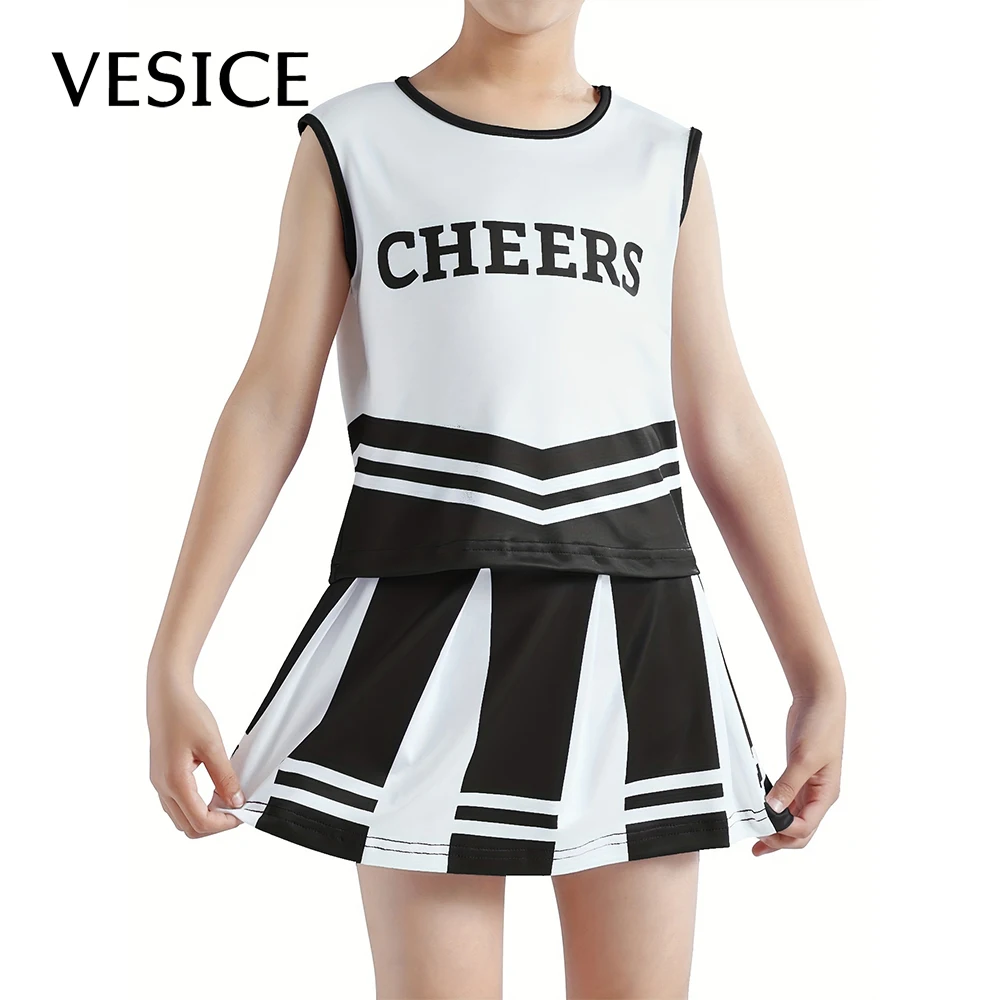 

Girls Cheerleading Athletic Skirt Suit Kids Homecoming Season Performance Costume Birthday Party New Year Costume Send Pom Pom