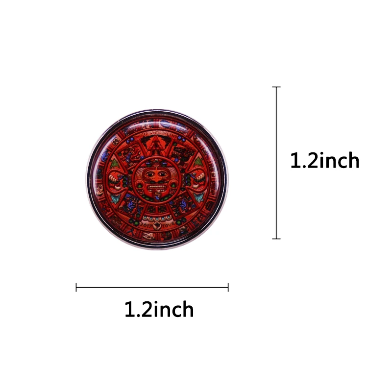 Mexica Aztec Calendar Stone Button Badge Chronology Calendrical System Brooch Metal Lapel Pins