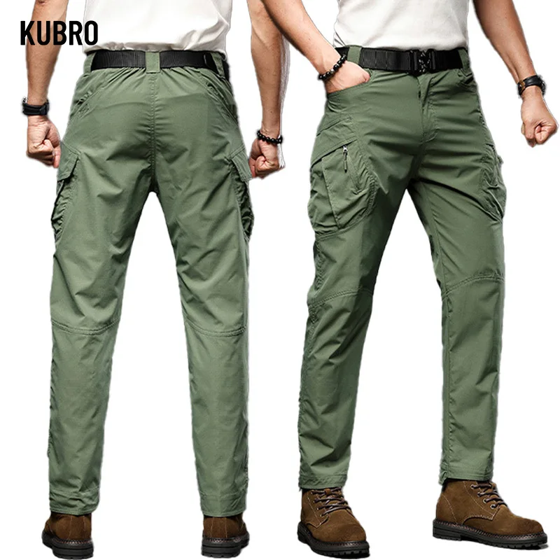 KUBRO American Outdoor Camping Tactical Trousers Autumn Fashion Mens Clothing Casual Versatile Multi Pocket Straight Cargo Pants