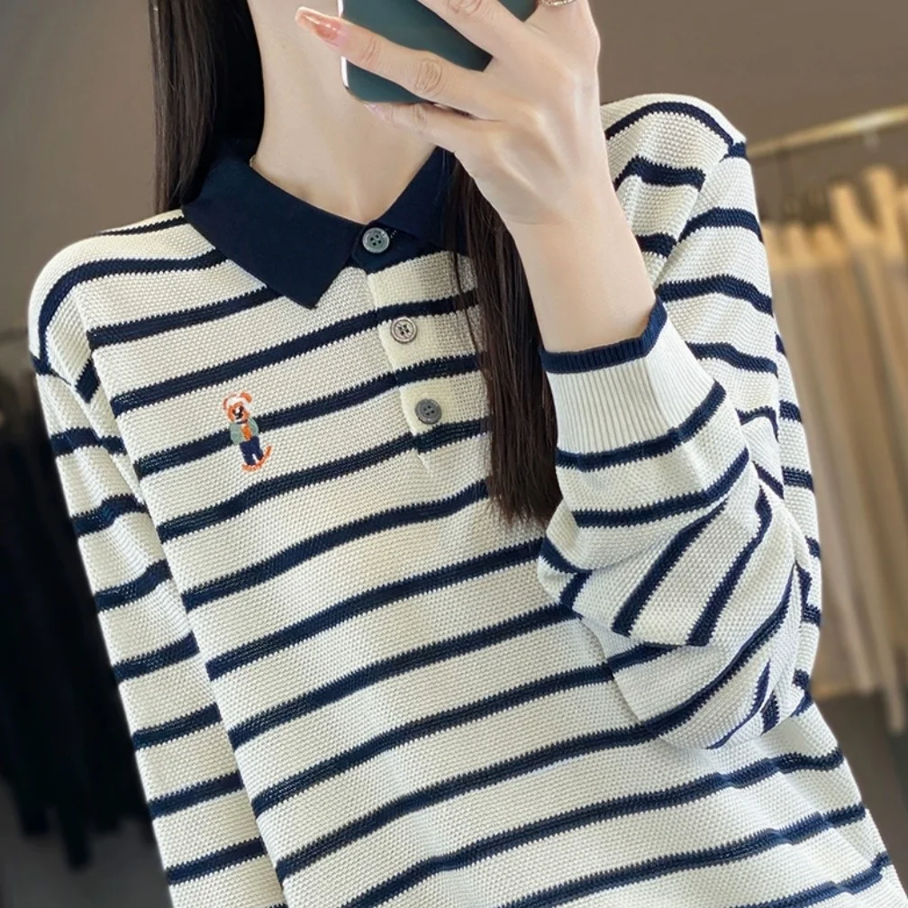 

Утягивающий полосатый вязаный топ с вышивкой, женский базовый модный свитер, внутренняя одежда, обычный све, эластичное волокно, мех кролика