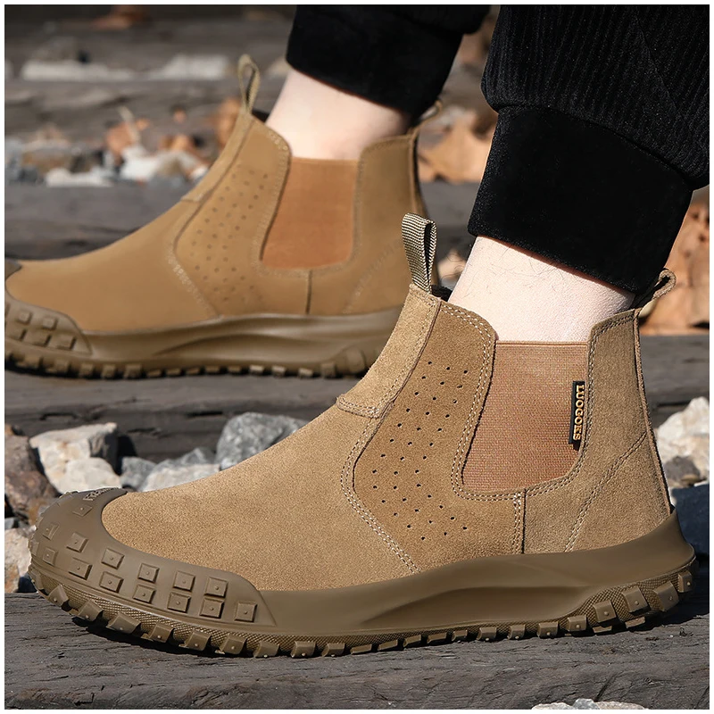 men fashion breathable steel toe covers work safety boots cow suede leather welding shoes summer worker safe footwear protection