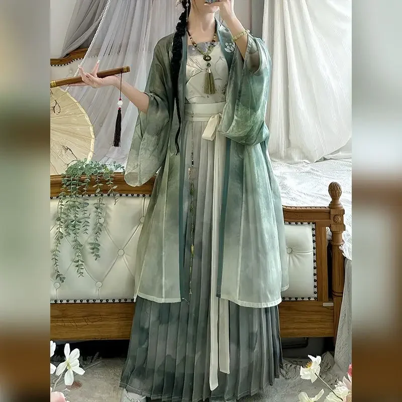 Plus Size 10XL Hanfu Dress Women Ancient Chinese Hanfu Sets Oversized Cosplay Costume Vintage Green 3pcs Sets Hanfu Party Dress